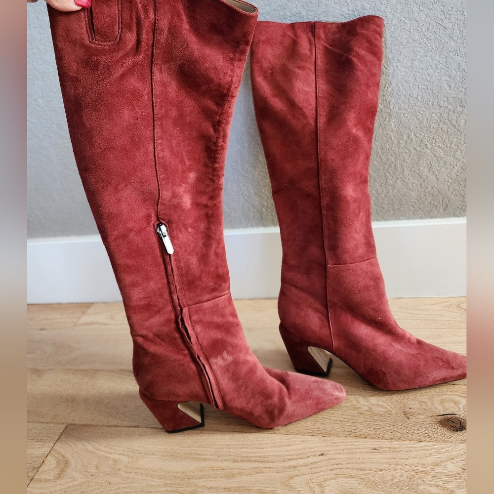 Sam Edleman Sulema Knee High Boots Size 7.5 Brick Red Color - Picture 9 of 11